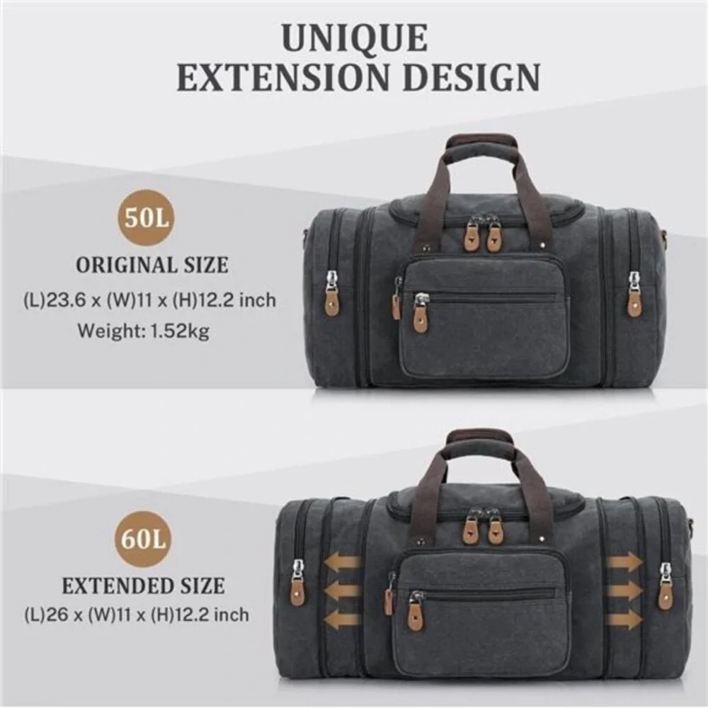 Like New Gonex Gray Expandable Canvas Duffel Bag Overnight Luggage Weekender Bag